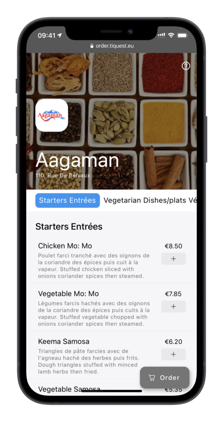TiQuest Menu Digital exemple Restaurant